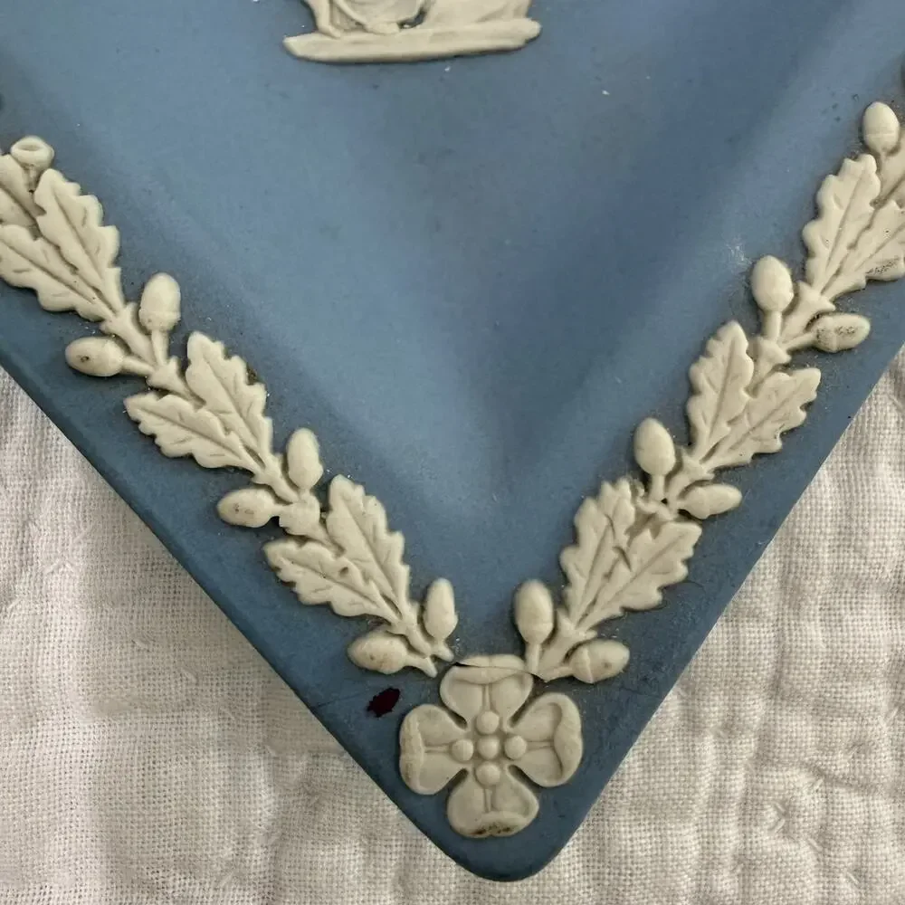 Antique Wedgewood Blue Jasperware Diamond Trinket Ring Dish Goddess Playing Harp